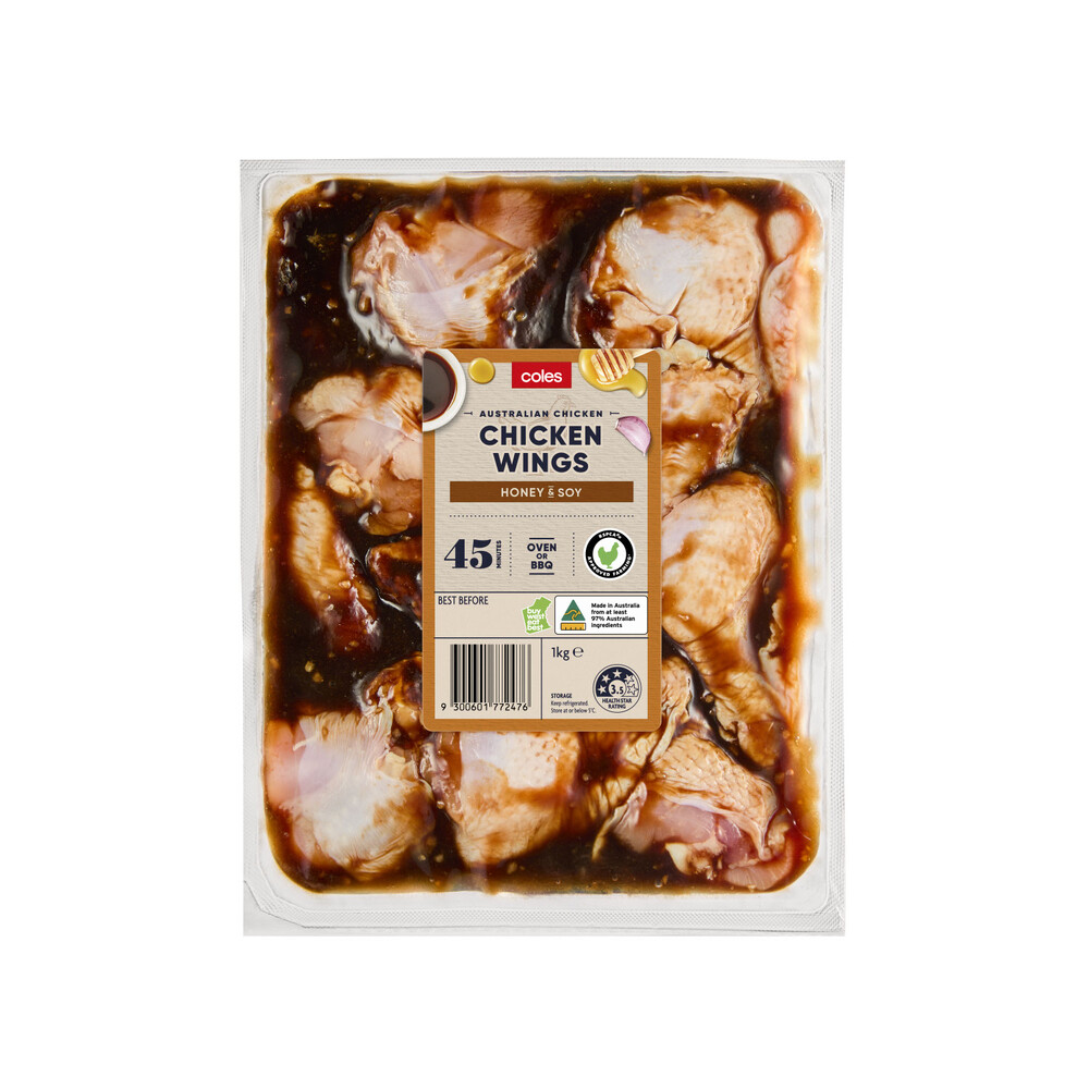 Buy Coles RSPCA Approved Chicken Wings Honey & Soy 1kg Coles