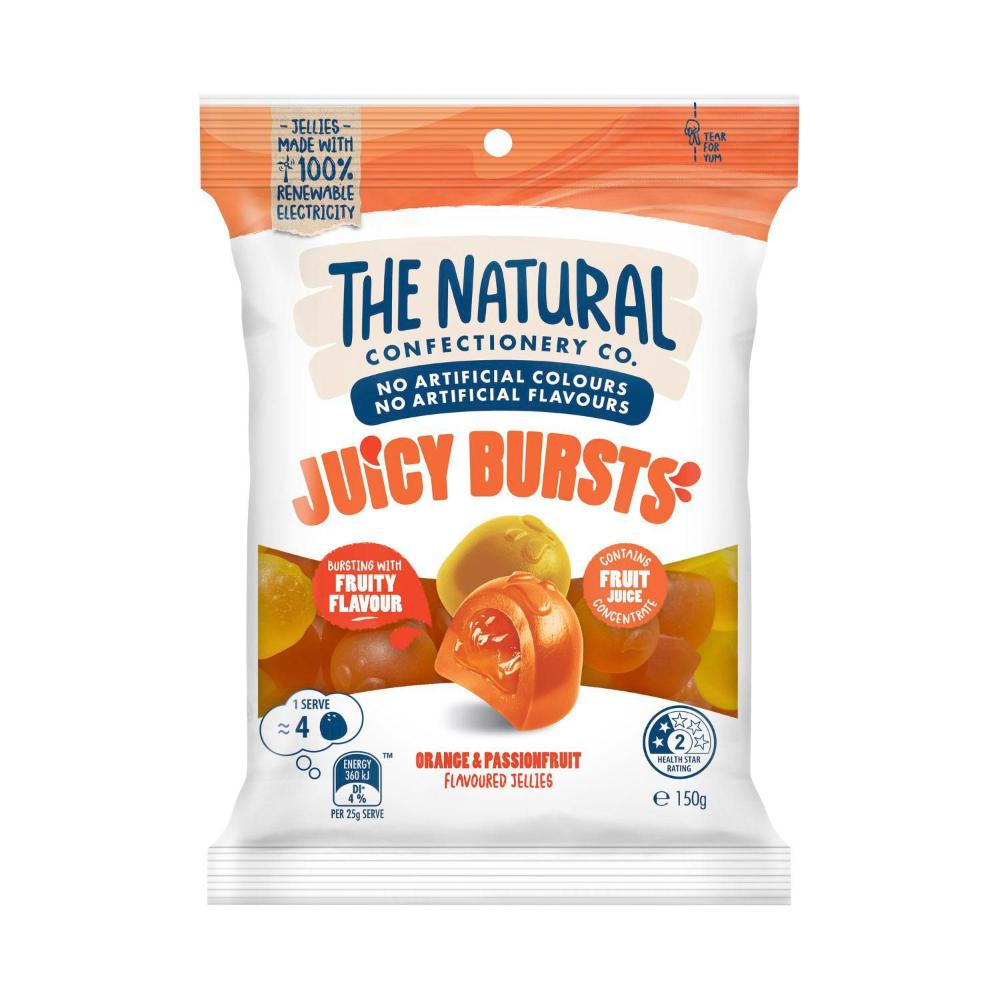 The Natural Confectionery Co. Juicy Bursts Orange & Passionfruit Flavoured Lollies | 150g