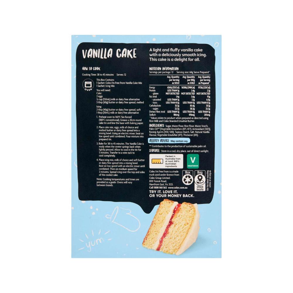 Coles I'M Free From Cake Mix Vanilla | 470g