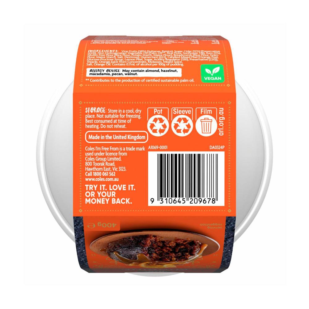 Coles I'm Free From Gluten Free Christmas Pudding 400g
