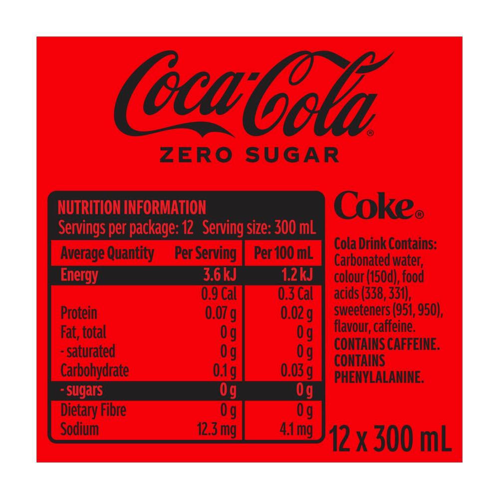 Coca-Cola Zero Sugar Soft Drink Multipack Bottles 12x300mL | 12 pack