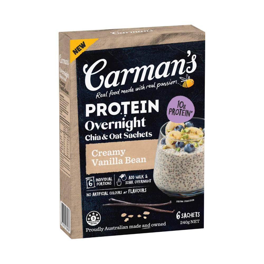 Carman's Protein Overnight Chia & Oat Sachets Creamy Vanilla Bean | 240g