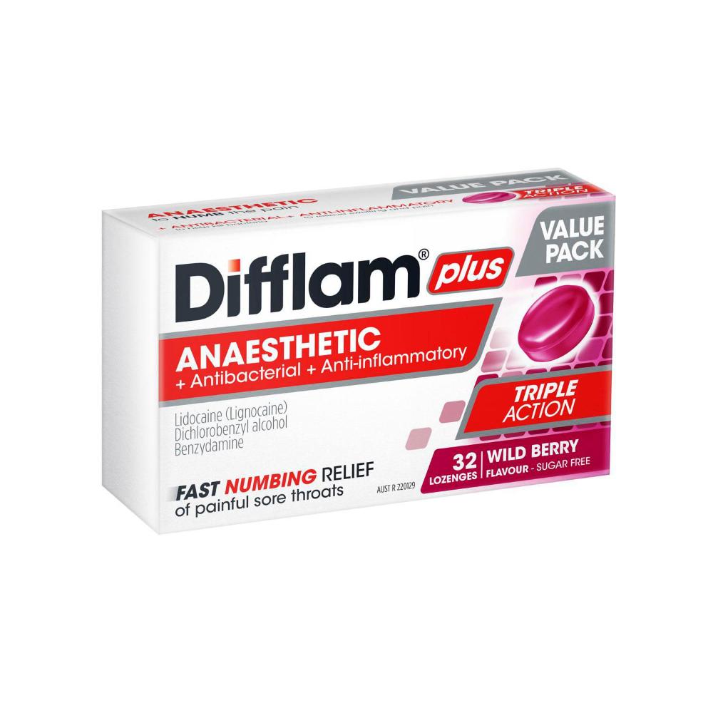 Buy Difflam Plus Anaes Triple Berry Loz 32 Pack | Coles