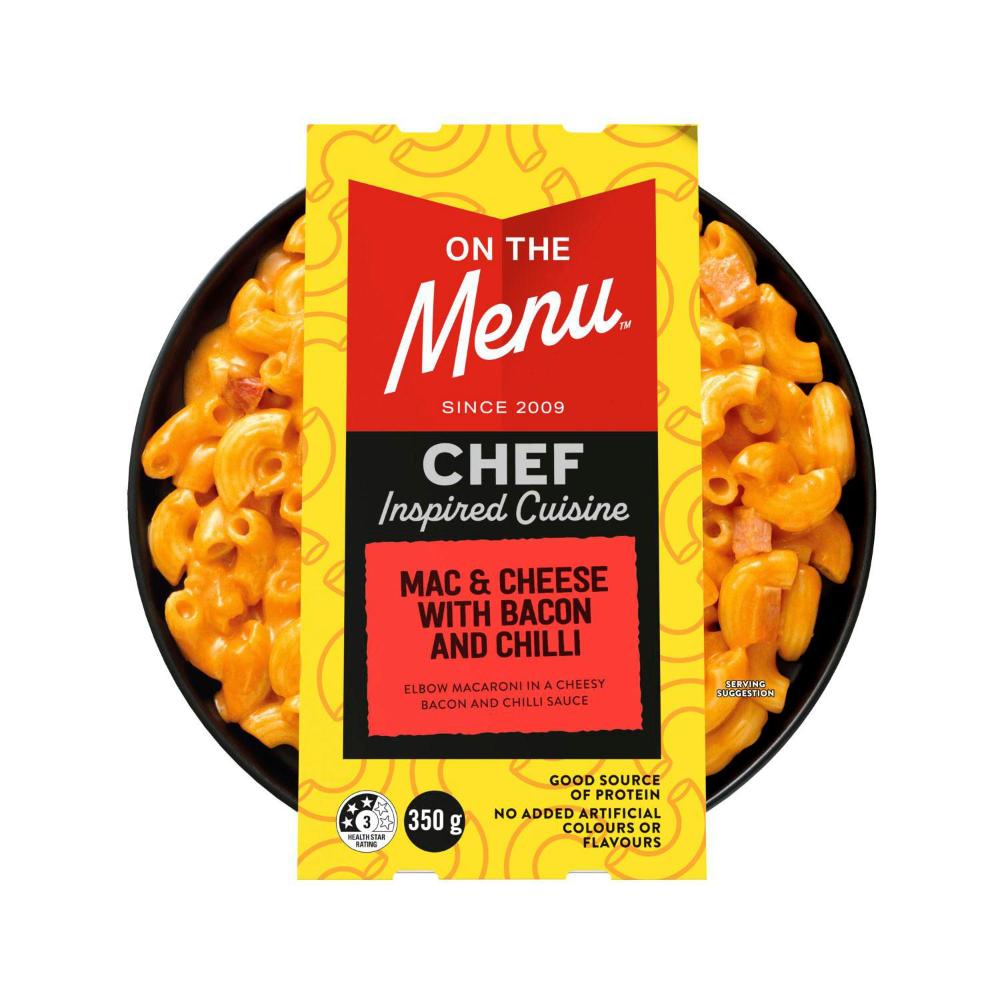 Buy On The Menu Mac N Cheese Chilli Cheese And Bacon Bowl 350g | Coles
