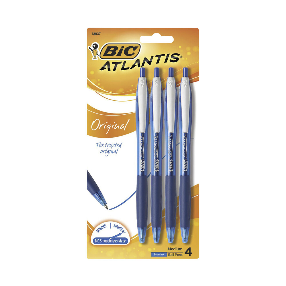 Buy Bic Atlantis Pens Blue 4 pack Coles