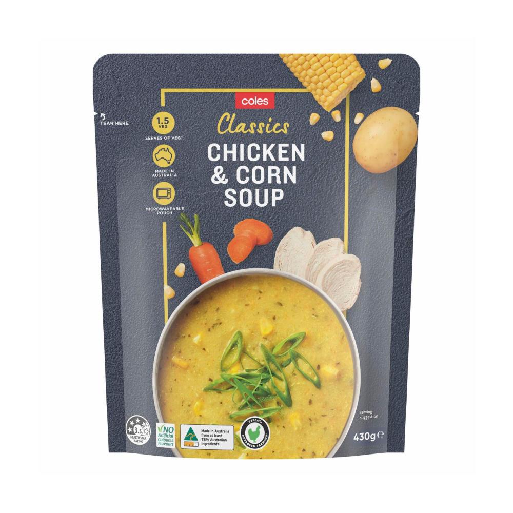 Buy Coles Chicken Corn Pouch Soup 430g Coles