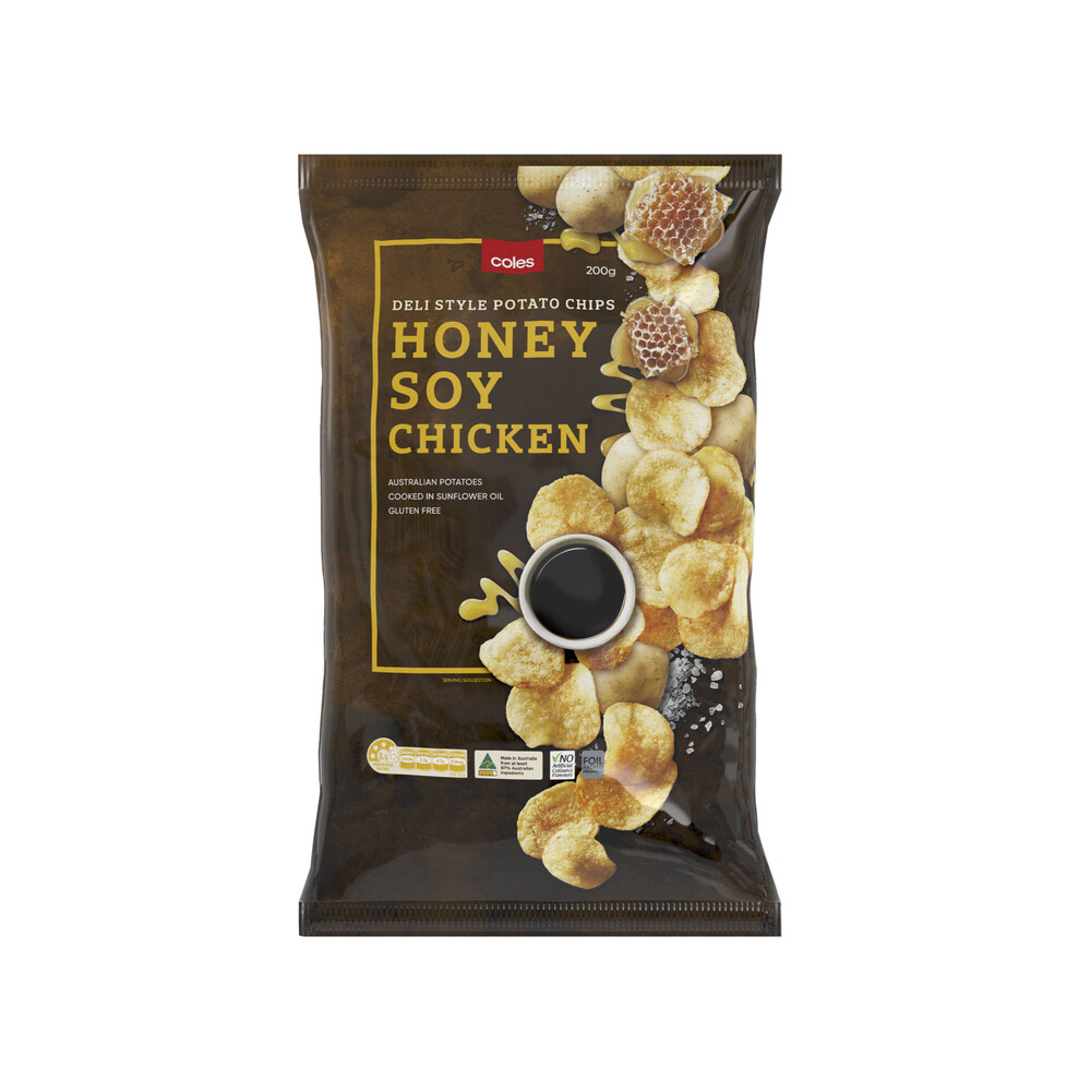 Buy Coles Deli Honey Soy Chicken Style Potato Chips 200g Coles