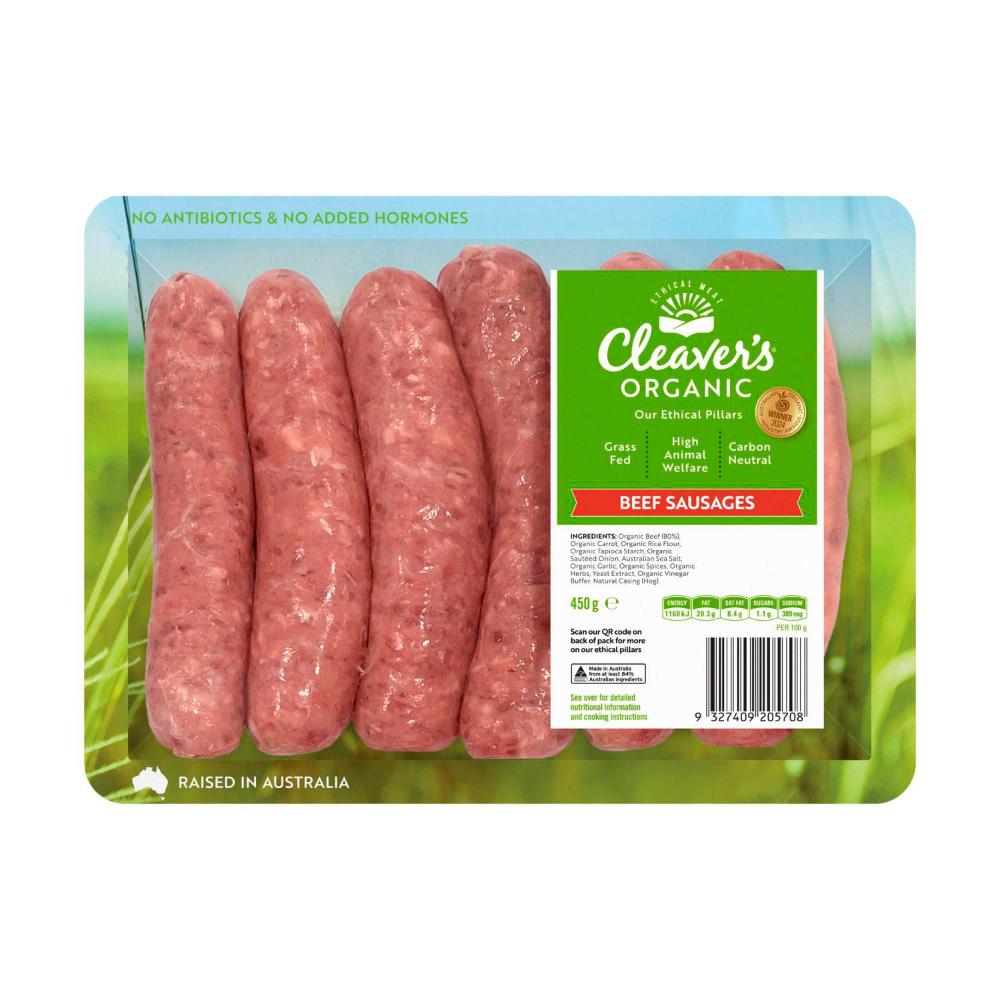 Buy Cleaver's Organic GrassFed Beef Sausages Gluten Free 450g Coles
