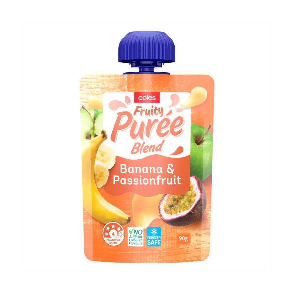 Buy Coles Banana & Passionfruit Fruit Puree Blend Pouch 90g