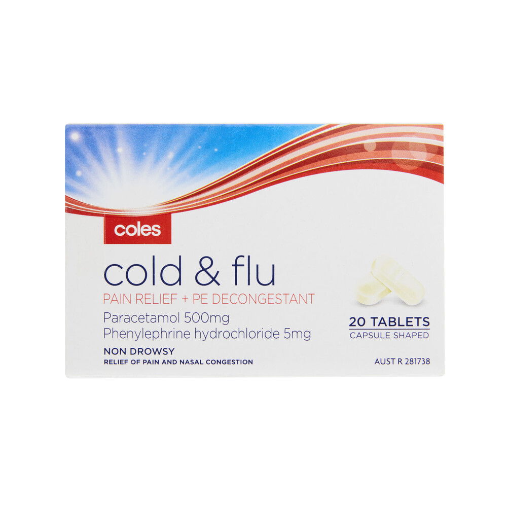 Buy Coles Cold & Flu Pe Pain Relief Capsules 20 pack Coles
