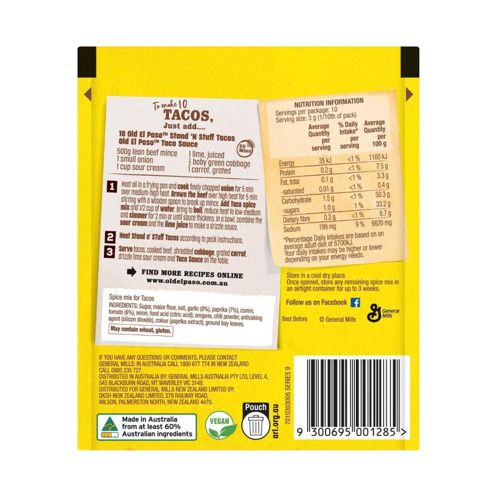 Old El Paso Spice Mix For Tacos Mild | 30g