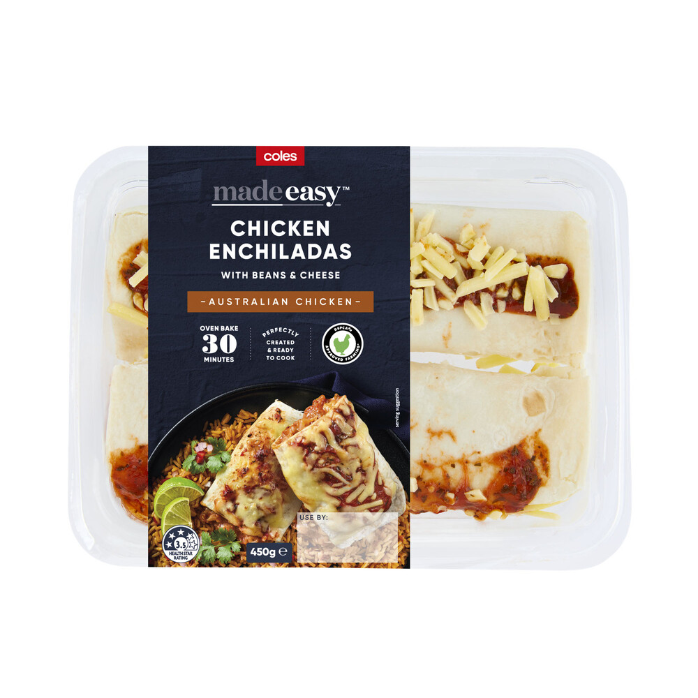 Buy Coles Made Easy Chicken Enchiladas With Beans & Cheese 450g Coles