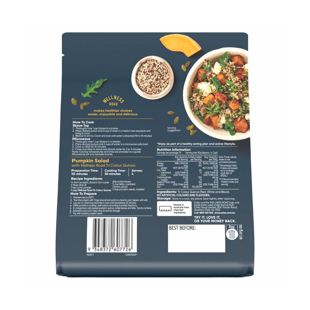 Coles Wellness Road Organic Tri Colour Quinoa | 500g