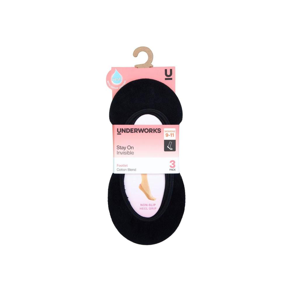 Buy Underworks Invisible Footlet Blk 9-11 3 pack | Coles