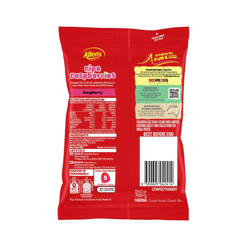 Buy Allen's Lollies Ripe Raspberries Lolly Bag 190g | Coles