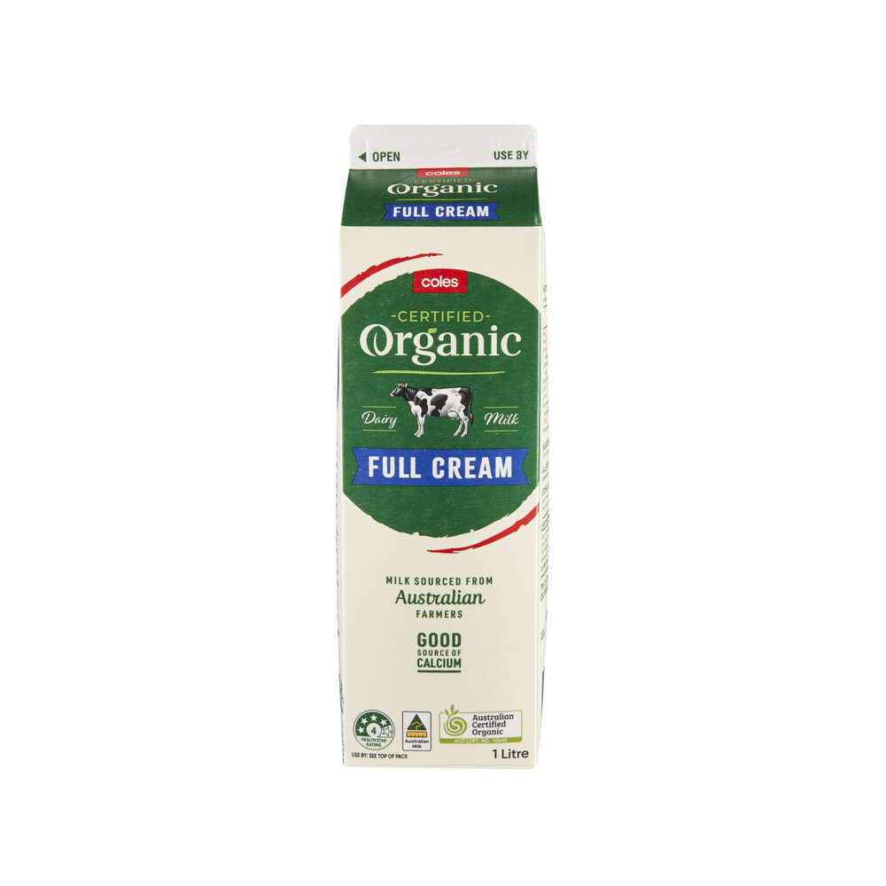 Buy Coles Organic Full Cream Milk 1L Coles