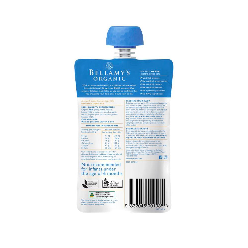 Buy Bellamy's Organic Banana Custard With Flaxseed Months 120g