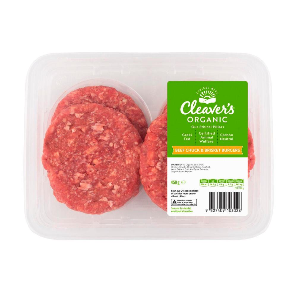 Cleaver's Organic Grass Fed Beef Burger Chuck & Brisket | 450g