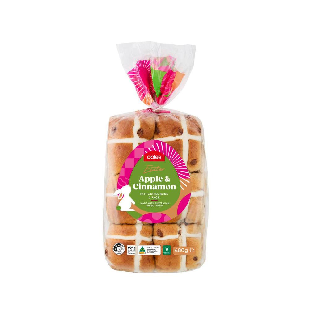 Coles Apple & Cinnamon Hot Cross Bun | 6 Pack