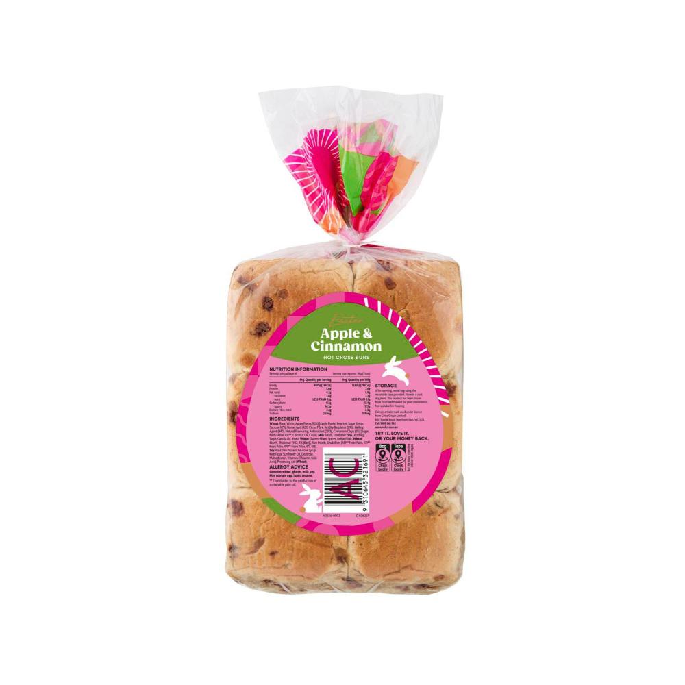 Coles Apple & Cinnamon Hot Cross Bun | 6 Pack