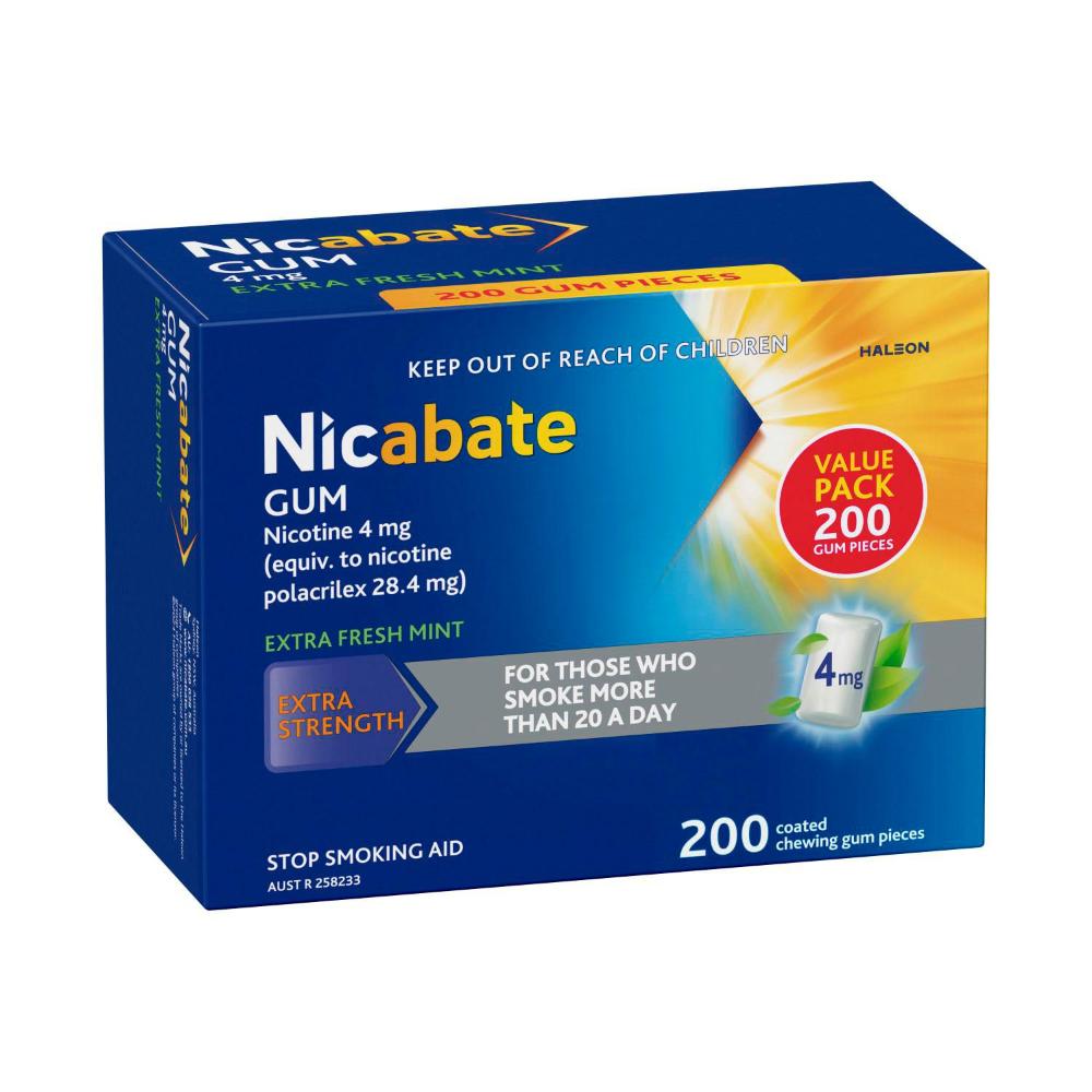 Buy Nicabate Quit Smoking Chewing Gum Extra Strength 4mg Nicotine 200
