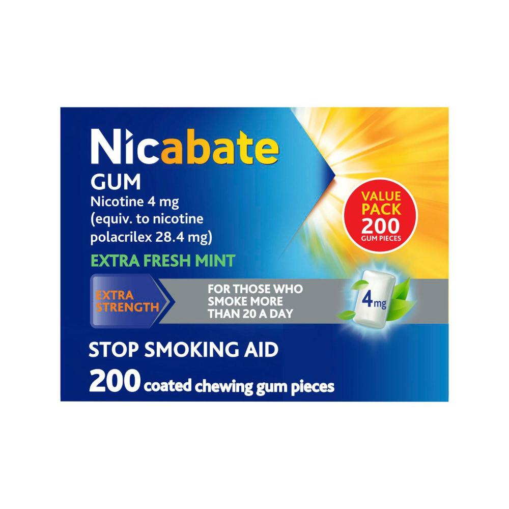 Buy Nicabate Quit Smoking Chewing Gum Extra Strength 4mg Nicotine 200 pack 