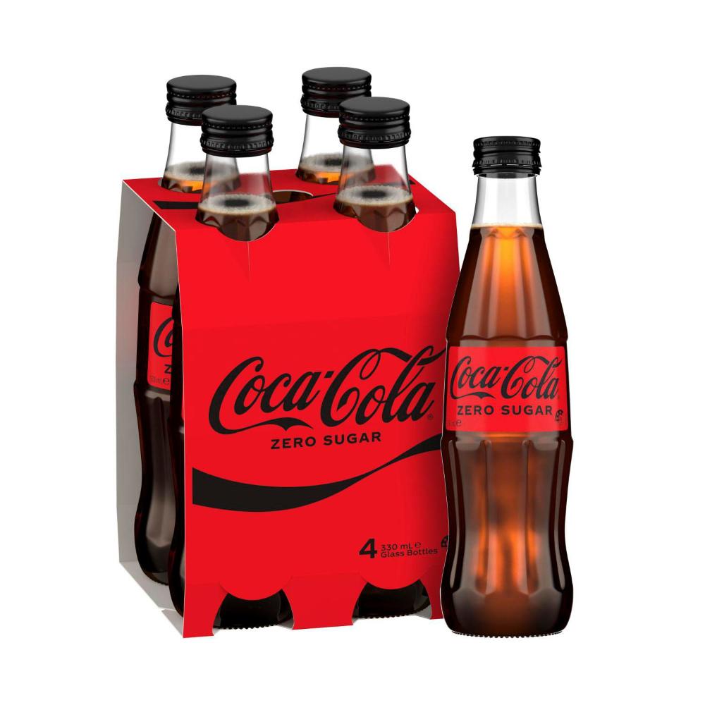 Buy CocaCola Zero Sugar Soft Drink Multipack Glass Bottle 4x330mL 4