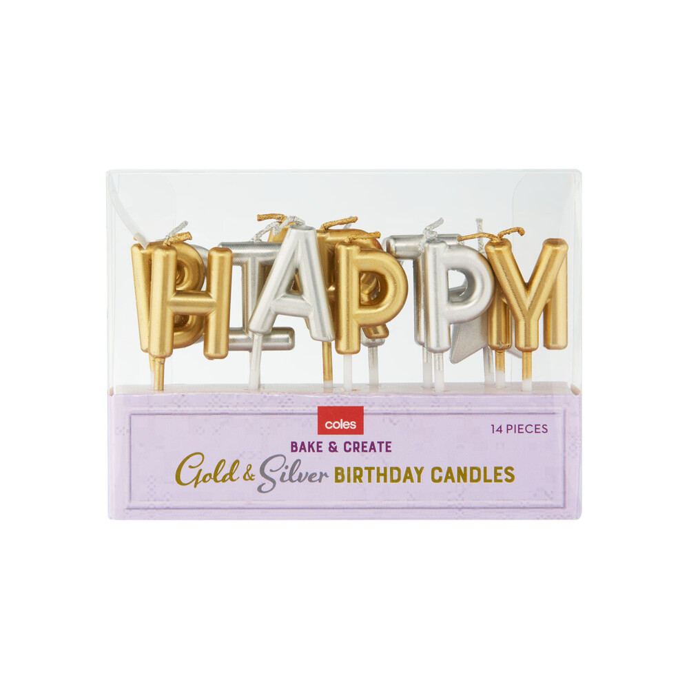 Buy Coles Bake & Create Gold & Silver Birthday Candles 14 pack Coles
