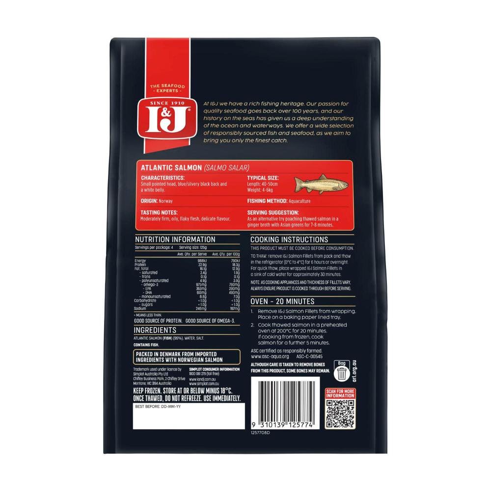 I&J The Finest Frozen Salmon Portions Skin Off | 500g