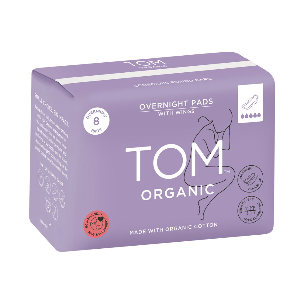 Buy Tom Organic Overnight Pads With Organic Cotton 8 pack Coles