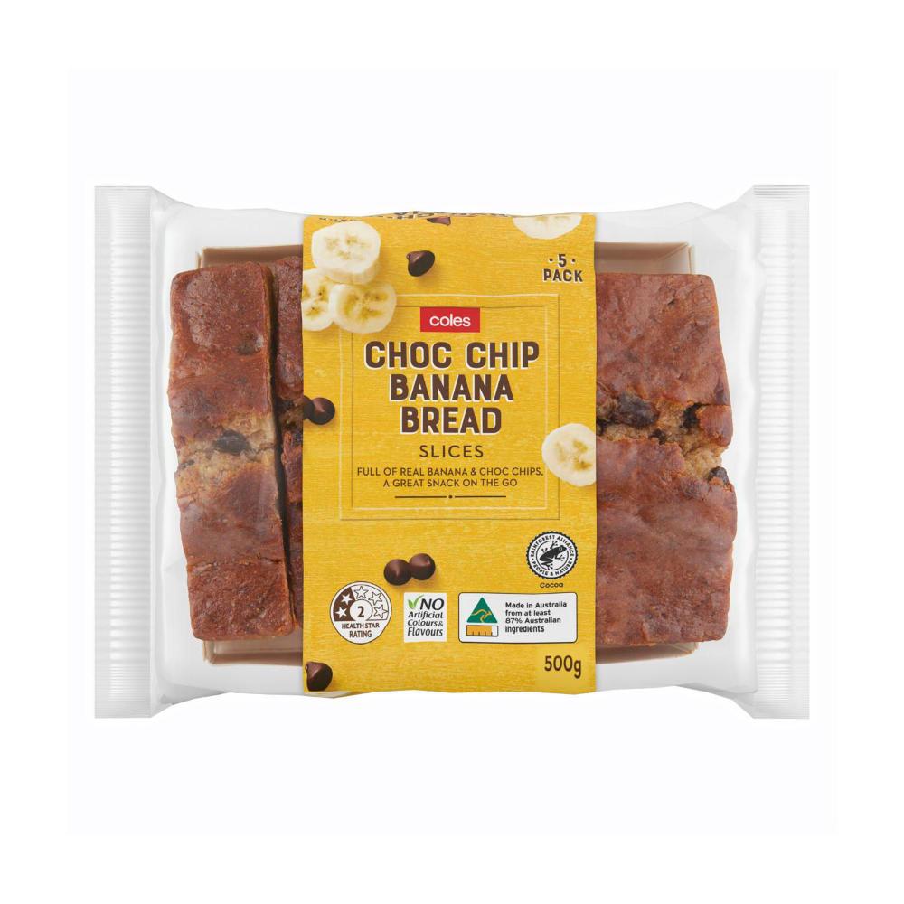 Buy Coles Choc Chip Banana Bread Slices 5 Pack 500g Coles