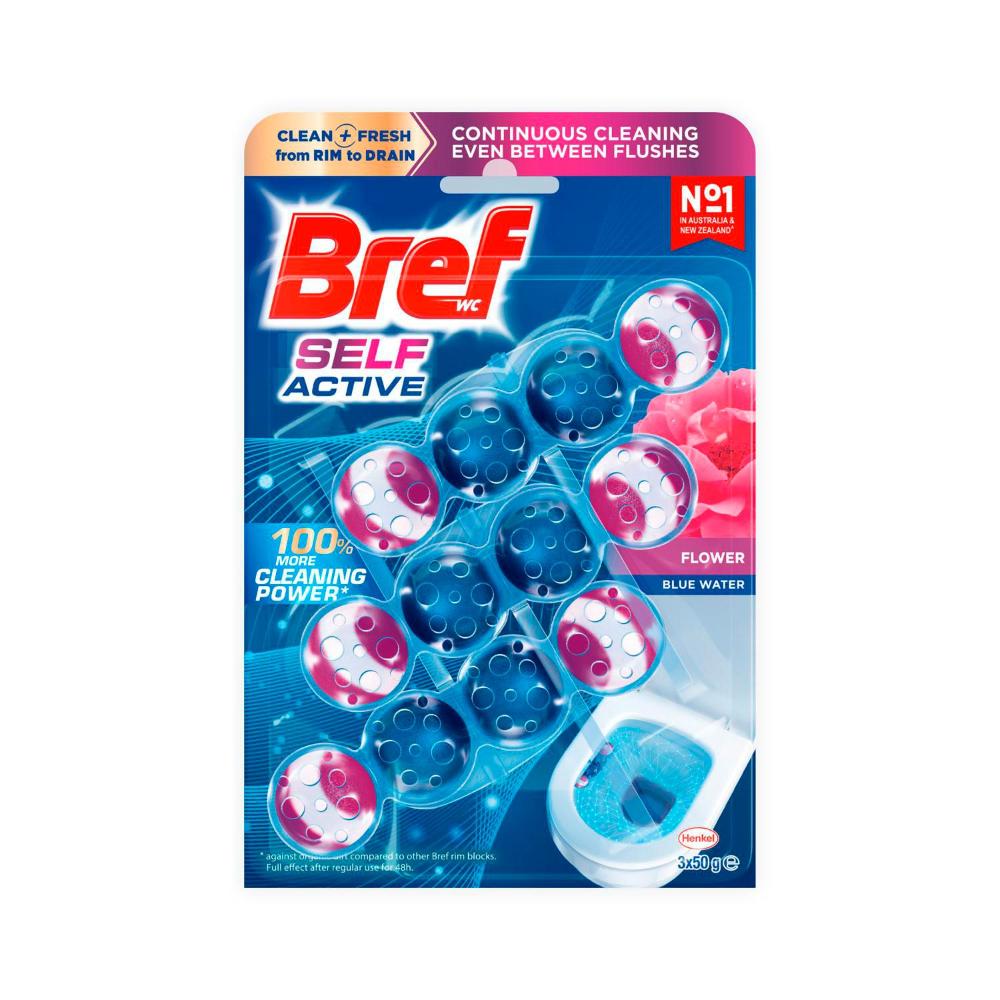 Buy Bref Blue Active Toilet Cleaner Rim Block Flower 3x50g 150g | Coles