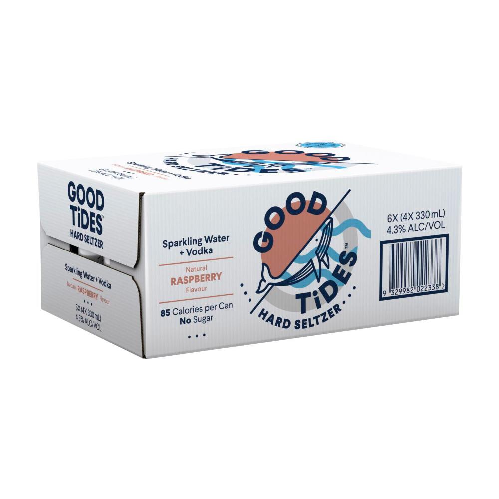 Buy Good Tides Hard Seltzer Raspberry Vodka 330mL 24 Pack | Coles
