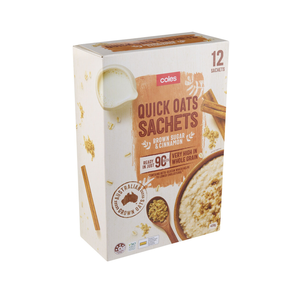 Buy Coles Quick Oats Sachets Brown Sugar & Cinnamon 420g Coles