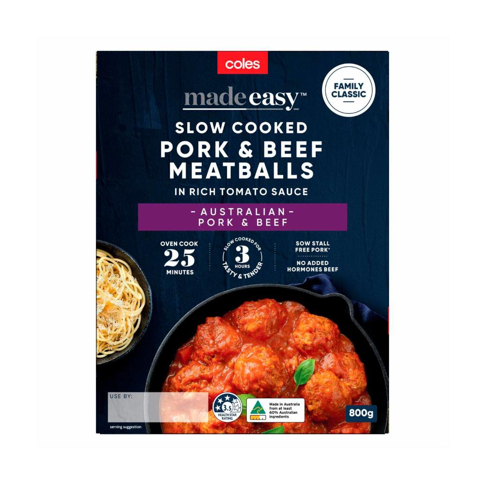 Buy Coles Family Classics Made Easy Slow Cooked Pork & Beef Meatballs