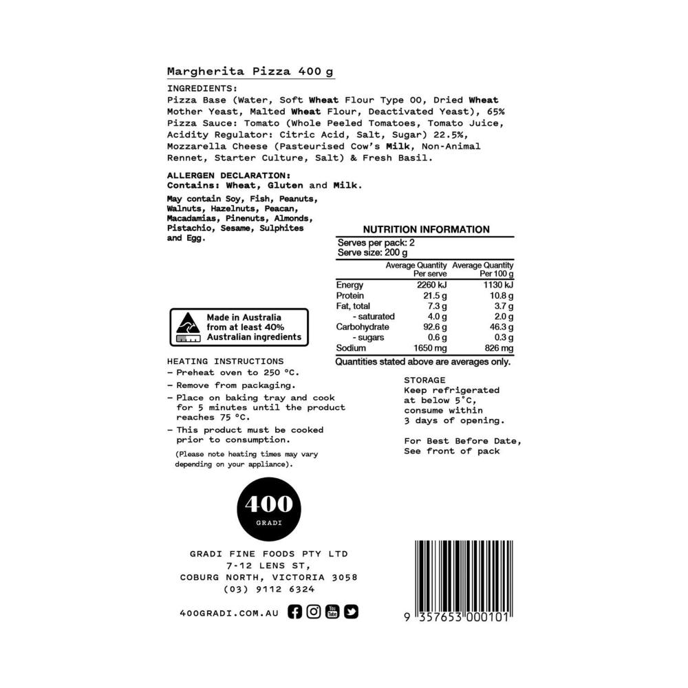 Buy 400 Gradi Pizza 11in Margherita 400g | Coles