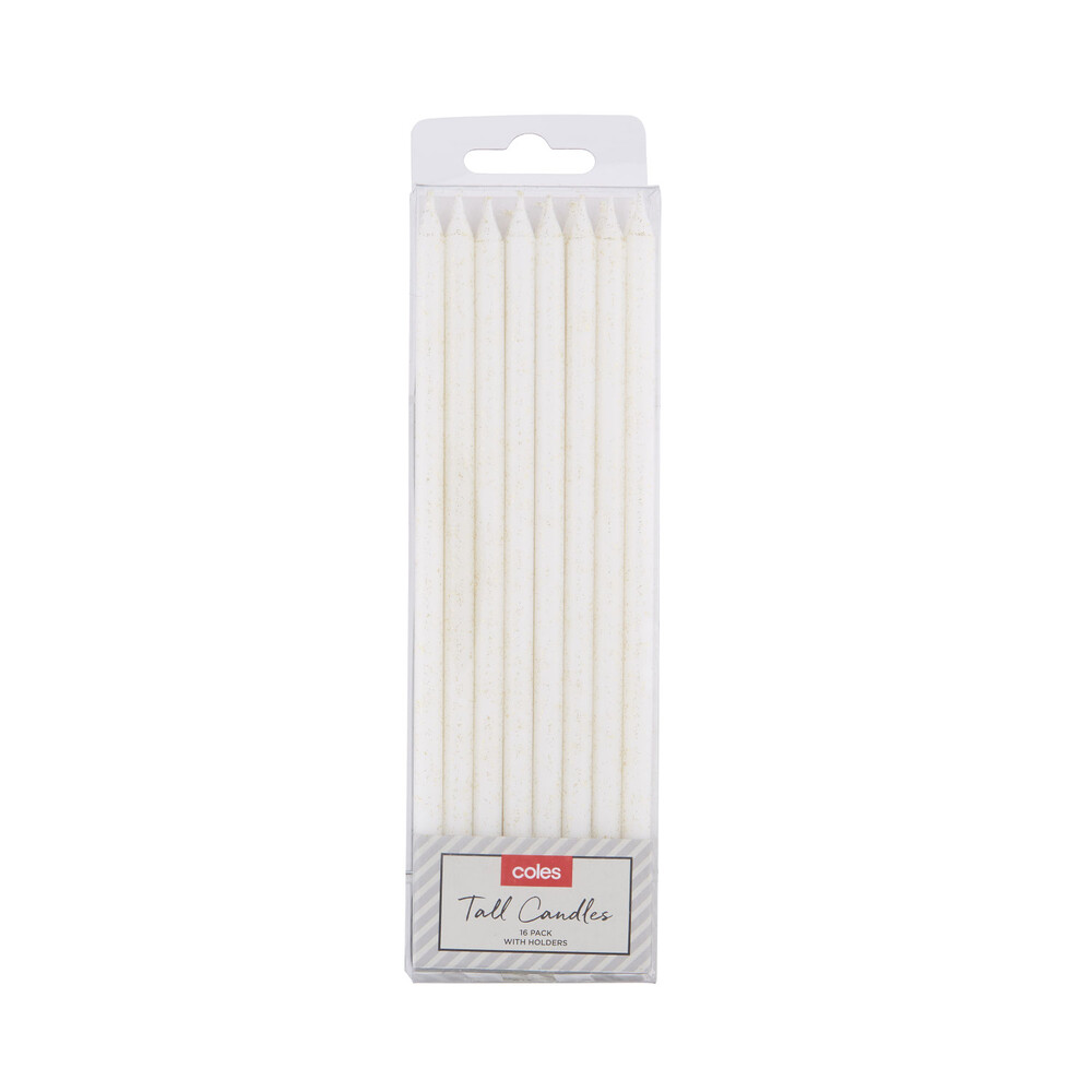 Buy Coles Tall Glitter Candles White Or Pastel 16 pack Coles