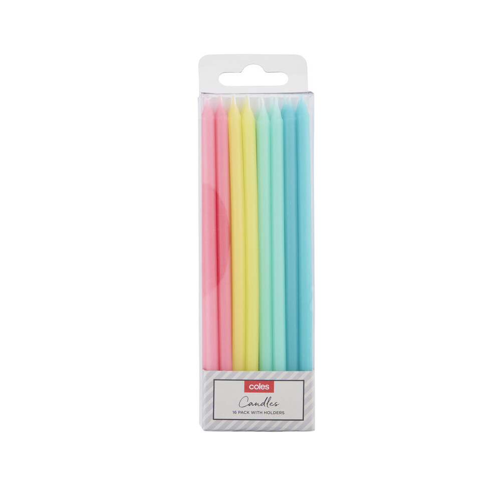 Buy Coles Medium Multicolour Plain Candles 16 pack Coles