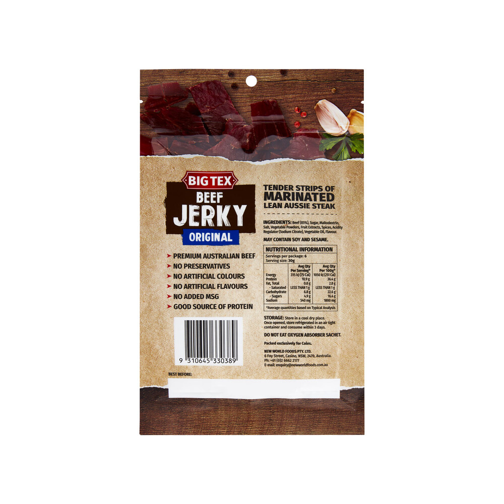 Buy Big Tex Beef Jerky Original 180g Coles