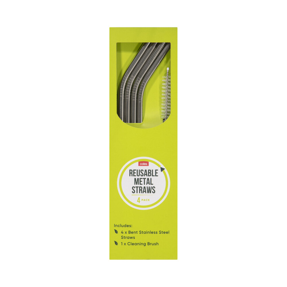 Buy Coles Bendy Stainless Steel Straws 4 pack Coles
