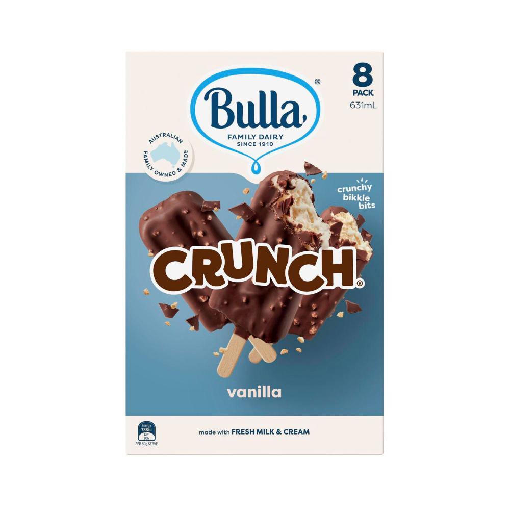 Buy Bulla Vanilla Crunch Ice Cream Sticks 8 Pack 631mL | Coles