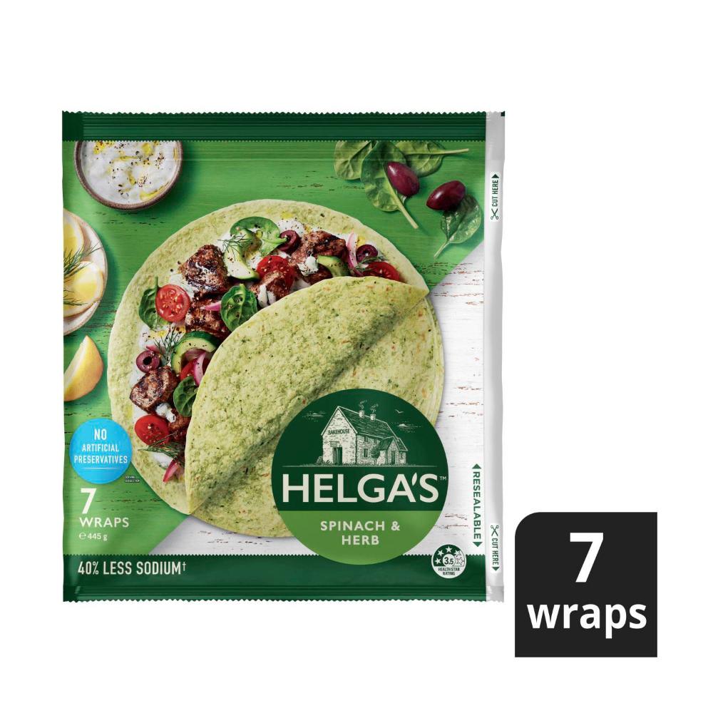 Buy Helga's Spinach & Garden Herb Wraps 7 pack 445g Coles