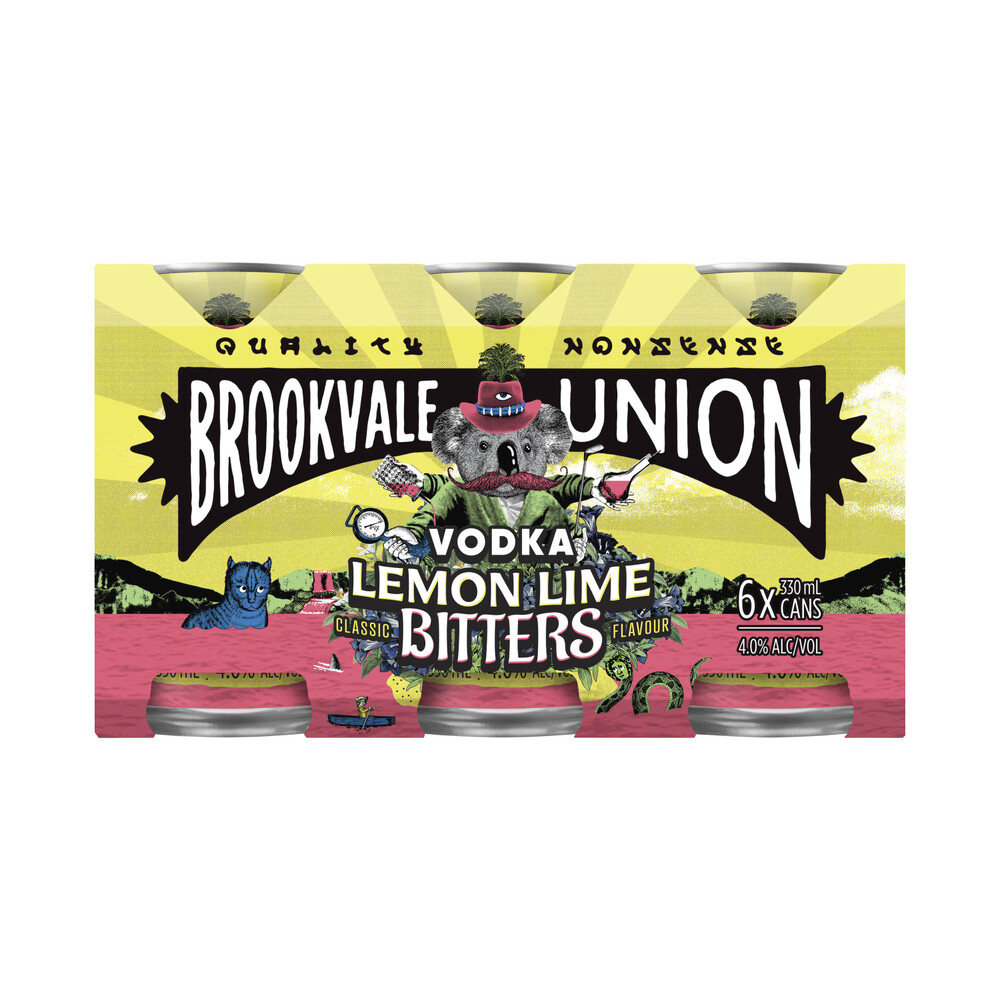 Buy Brookvale Union Vodka Lemon Lime Bitters Can 330mL 6 Pack Coles