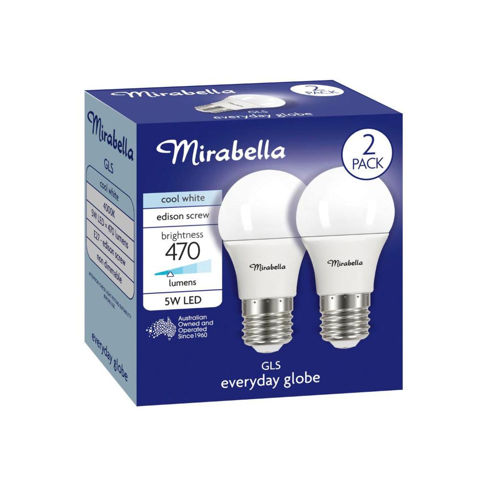 Buy Mirabella Led Gls ES 5W 470LUM 4000K Cool White 2 pack Coles