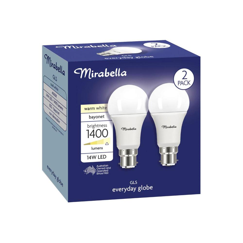 Mirabella Led Gls BC 14w 1400lum 4000k Cool White | 2 pack