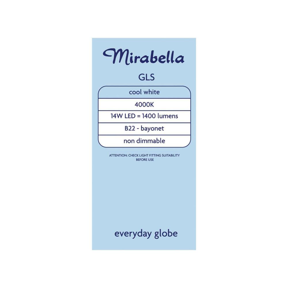 Mirabella Led Gls BC 14w 1400lum 4000k Cool White | 2 pack