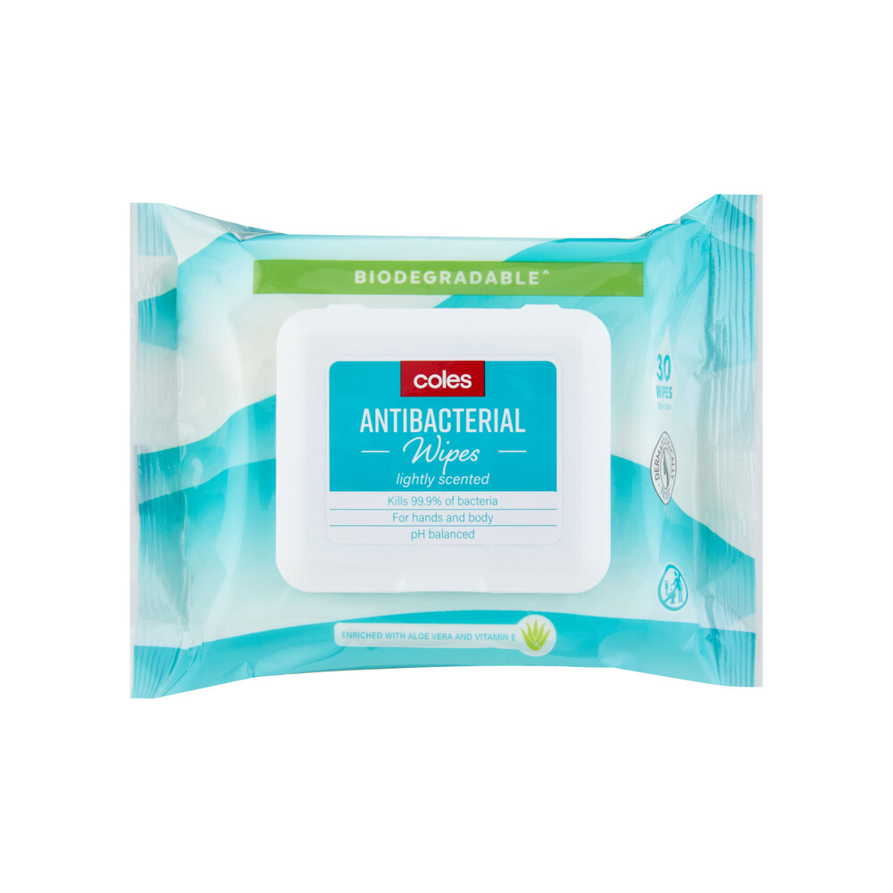Buy Coles Anti Bacterial Biodegradable Hand And Body Wipes 30 pack Coles