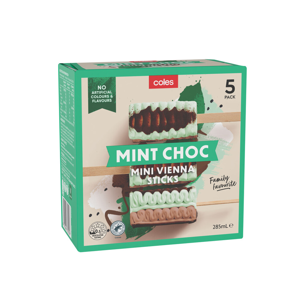 Buy Coles Ice Cream 5pk Mini Vienna Mint Sticks 285mL Coles