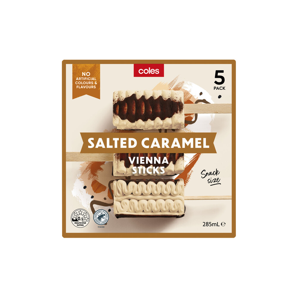 Buy Coles Ice Cream Mini Vienna Salted Caramel Sticks 5 Pack 285mL Coles