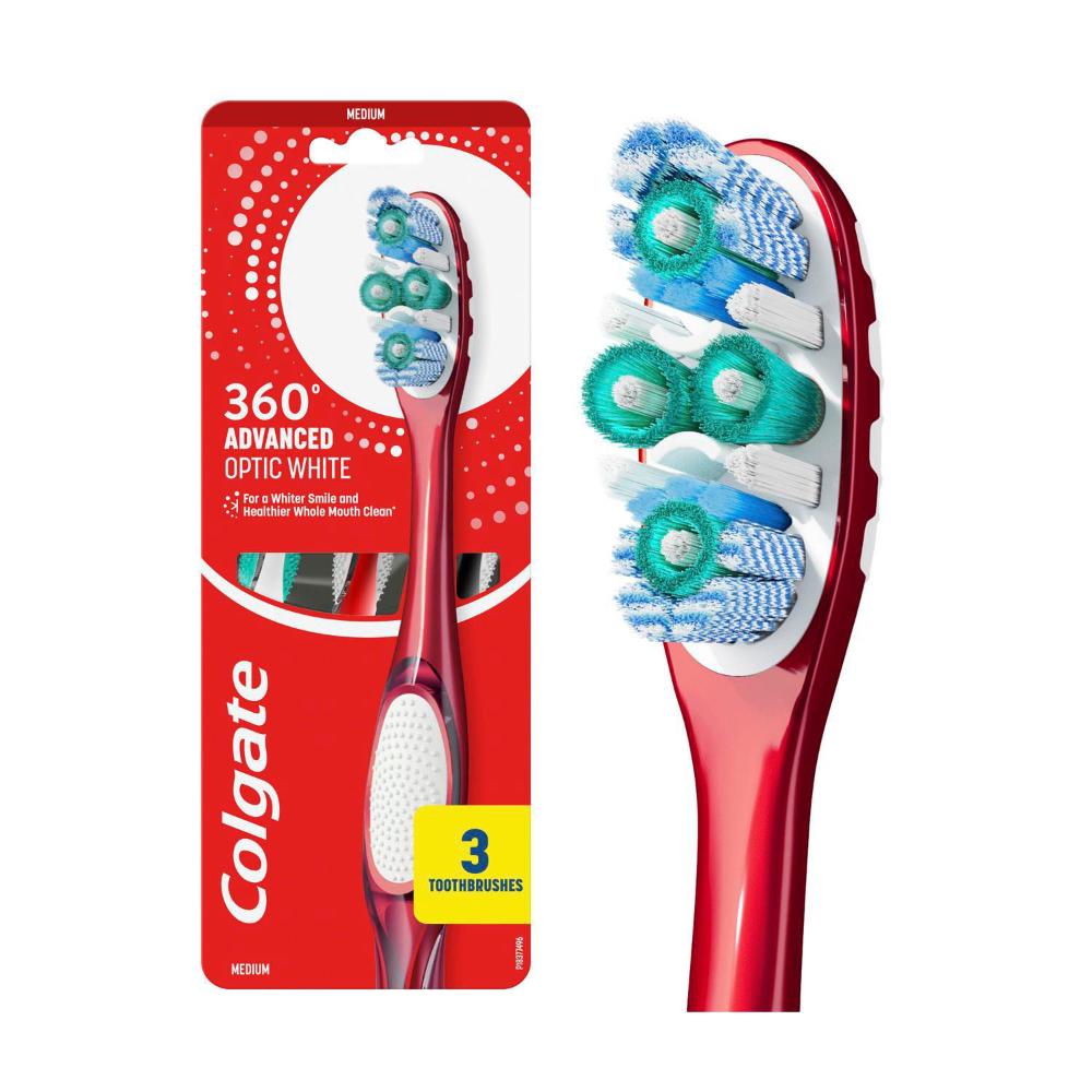 Colgate 360 Optic White Toothbrush Medium | 3 pack